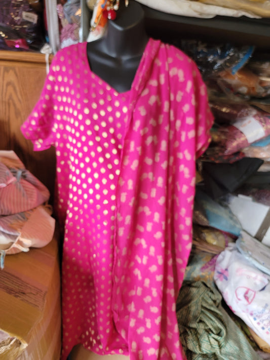 Hot Pink Polka Dot  Dress Salwar kameez Dress Plus Chest Size 48