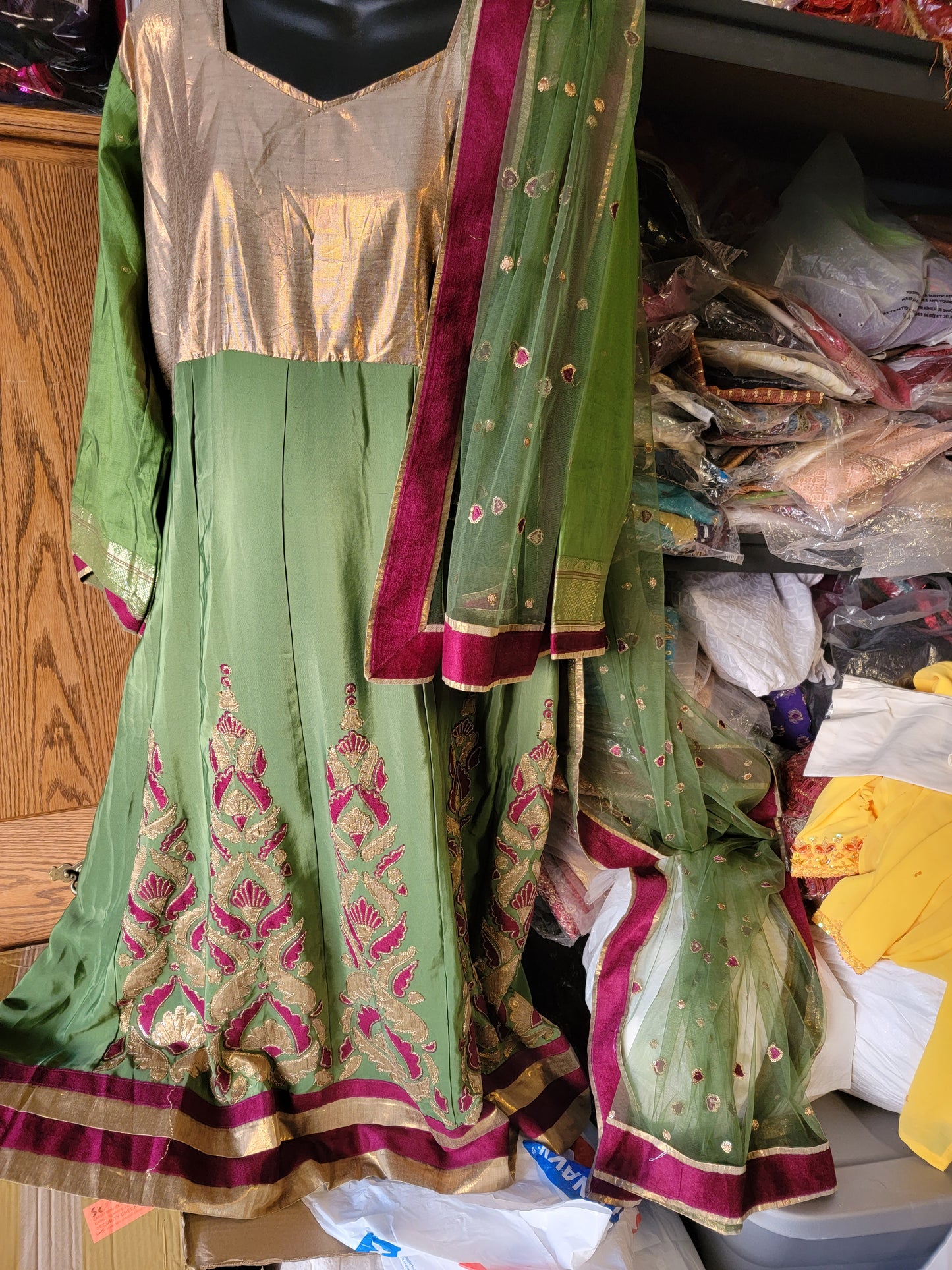 Green  Hand Embroidered Anarkali Dress Salwar kameez Dress Plus Chest Size 48 Indian Wedding Party wear