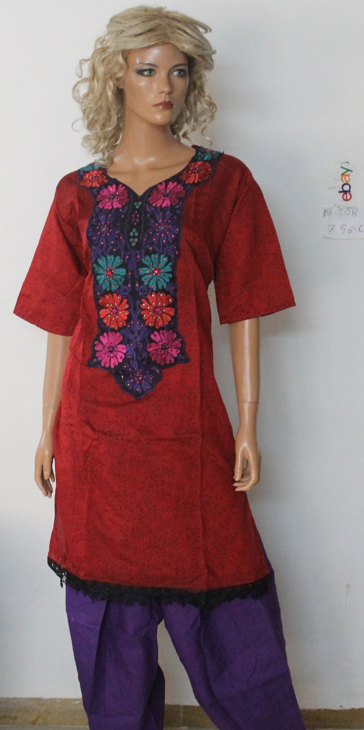 Red Cotton  Dress Salwar kameez Dress Plus Chest Size 54