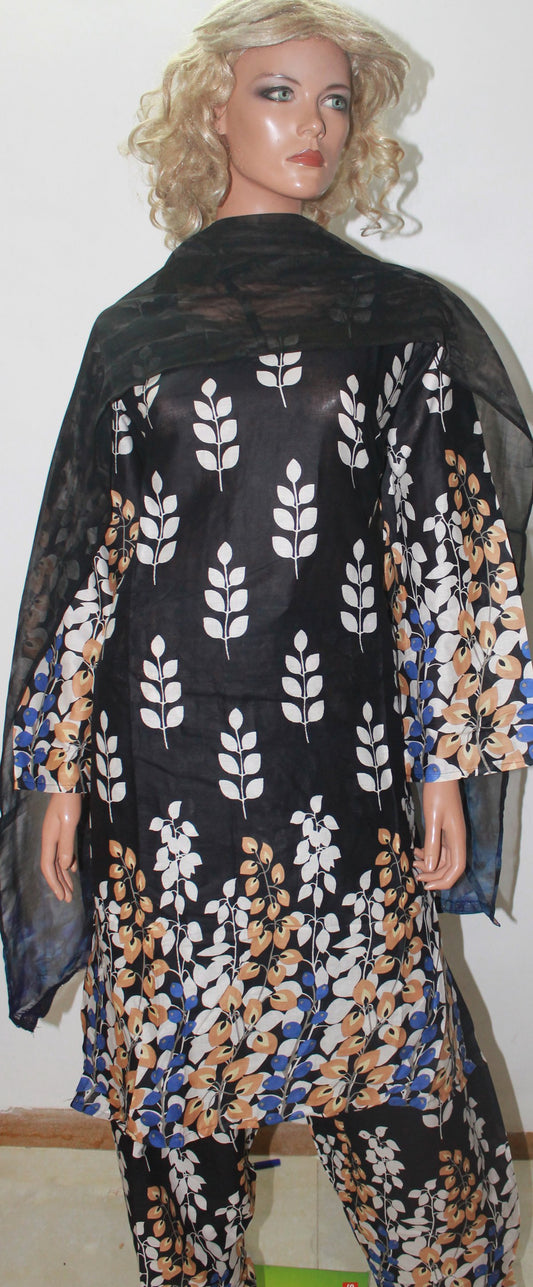 Black Cotton Salwar kameez Dress  Plus Chest size 48 Floral Print