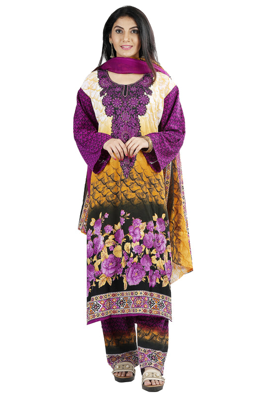 Purple Floral Print Crepe   Dress Salwar kameez Dress Plus Chest Size 52