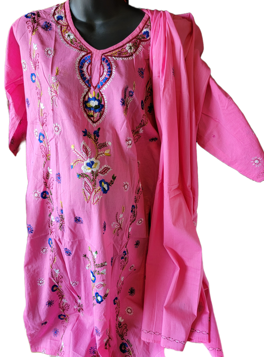 Pink Hand Embroidered Cotton Salwar kameez Dress Chest chest  Size 44 Indian Wedding Party wear