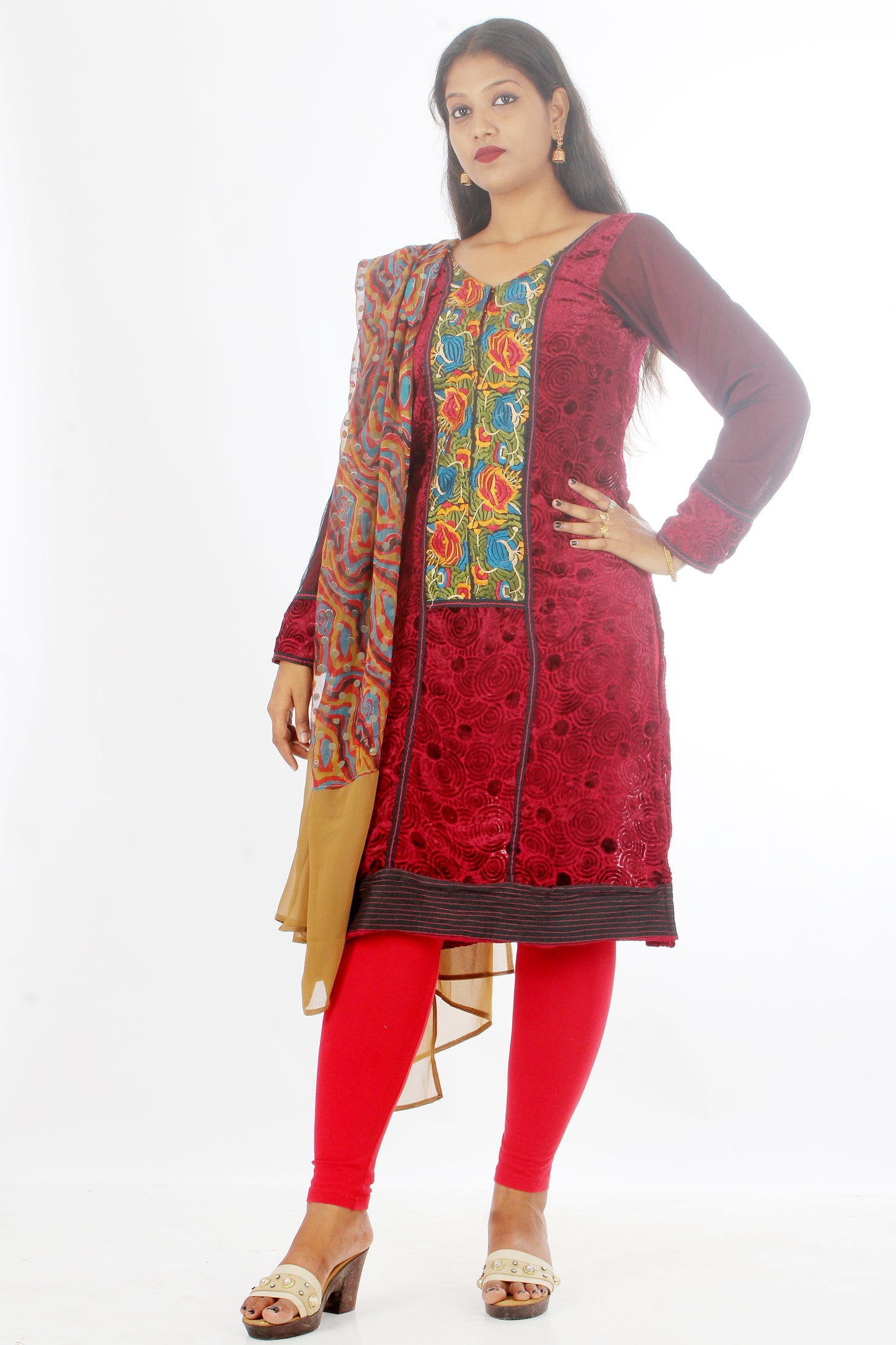 Red Velvet Embroidered Salwar kameez Dress Chest Size 40 Indian Wedding Party wear