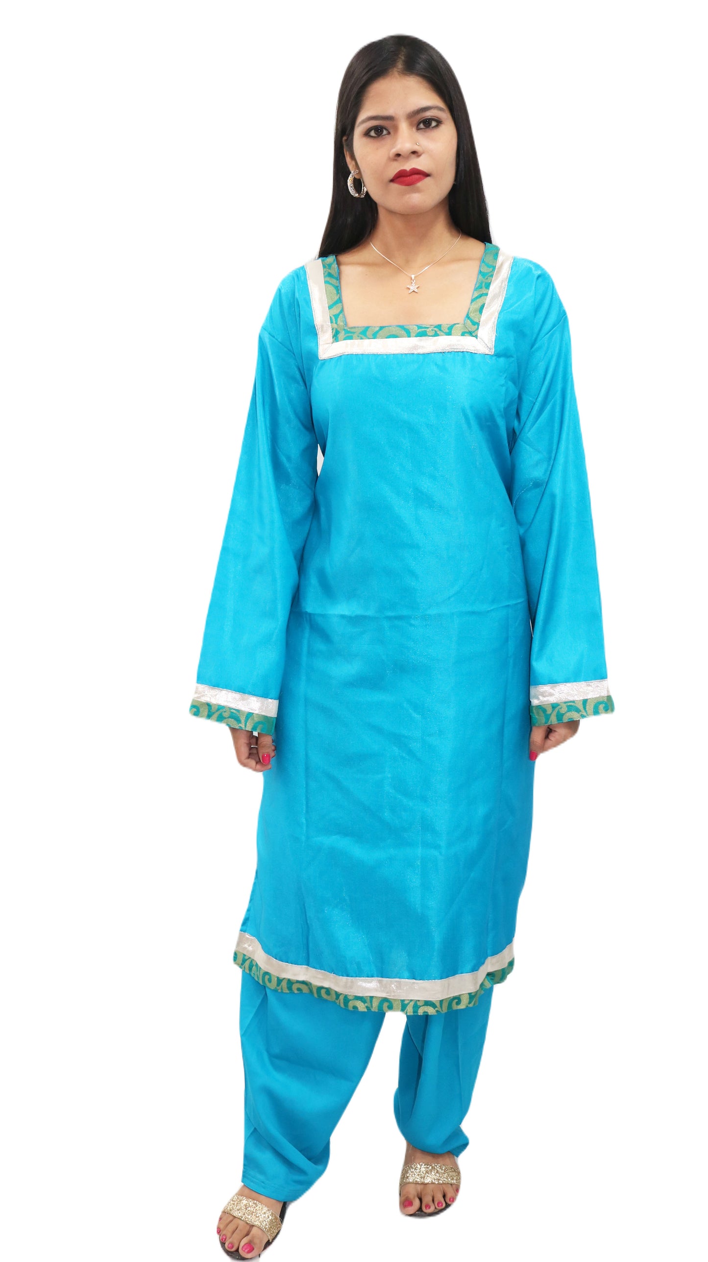 Blue Cotton silk Salwar kameez plus  Chest Size 48 Indian Wedding Party wear