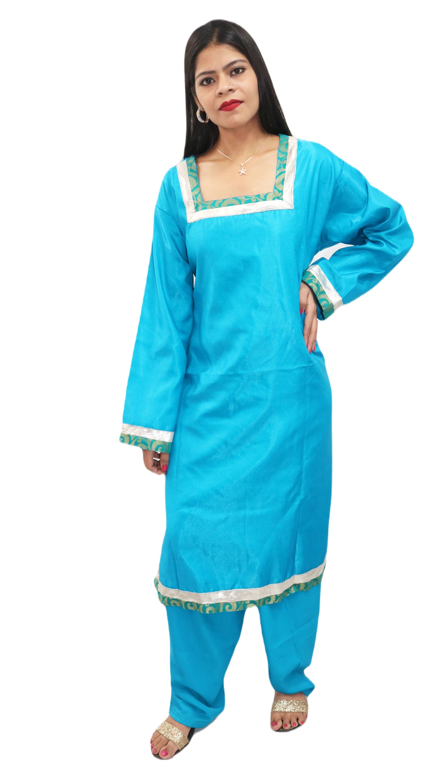 Blue Cotton silk Salwar kameez plus  Chest Size 48 Indian Wedding Party wear