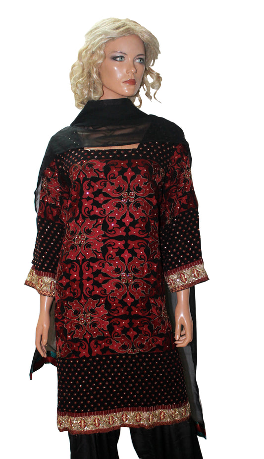 Black Hand Embroidered  Dress Salwar kameez Dress Chest Size 50