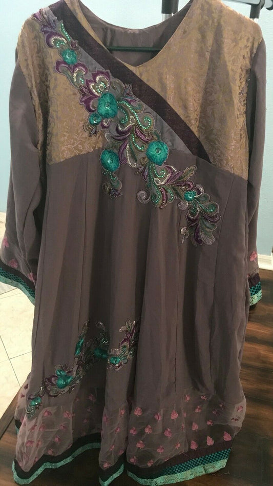 Purple Embroidered Anarkali Long Dress Salwar kameez Dress plus  Chest Size 48 indian Wedding Party wear