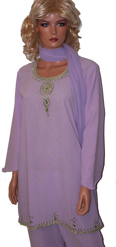 Purple  Embroidered Long Sleeves Dress Salwar kameez Palazzo  Dress Chest Size 42