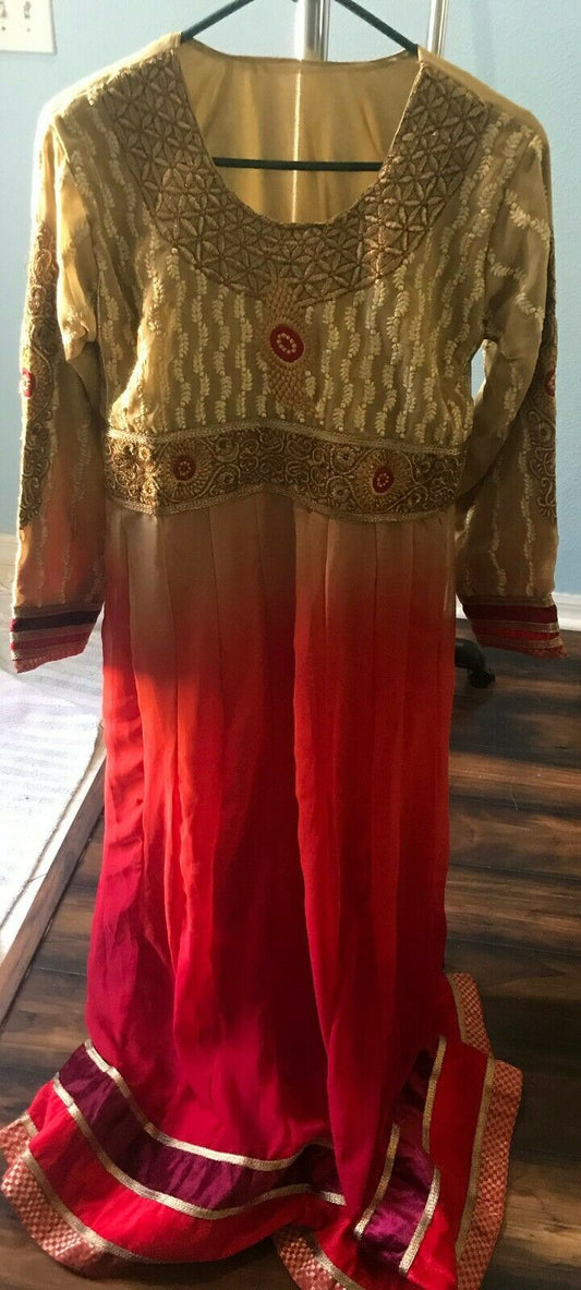 Red Long Anarkali Dress Salwar kameez Dress Chest  Size 36 Xsmall