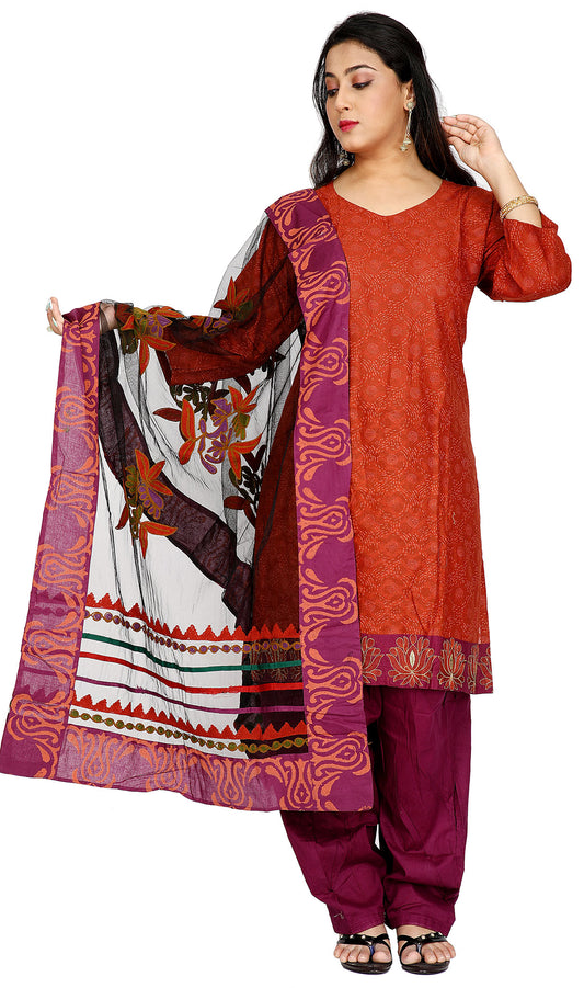 Burn Orange Cotton  Salwar kameez Dress Plus Size 52