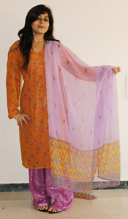 Orange Chiffon Salwar kameez Chest size 42