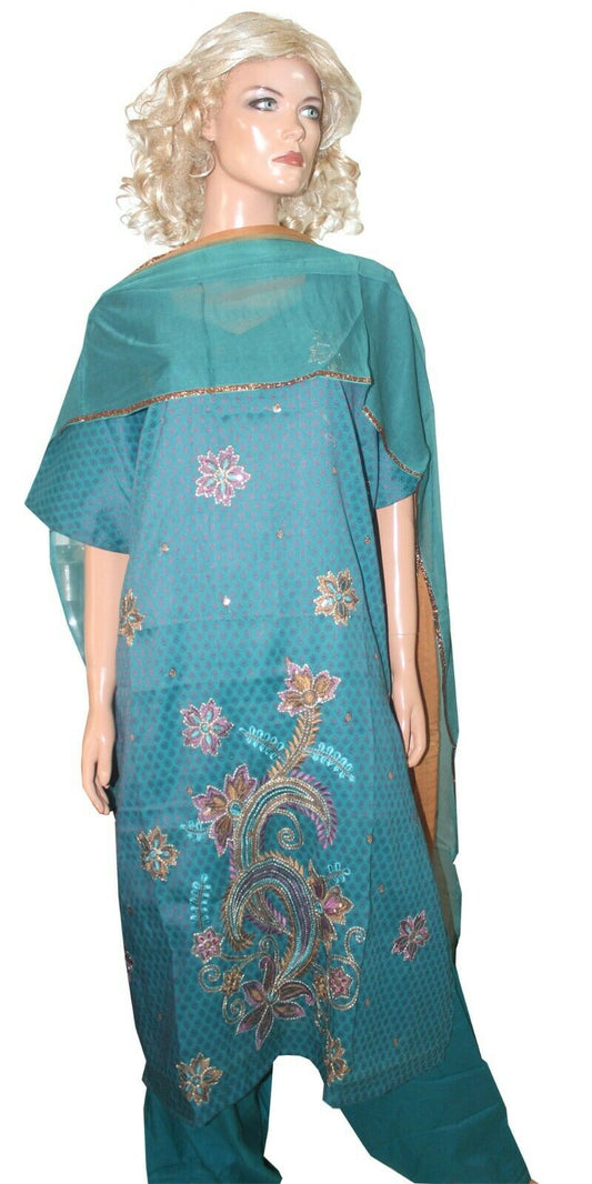 Teal  Embroidered Cotton Bollywood Collections  Salwar kameez Chest Size 56