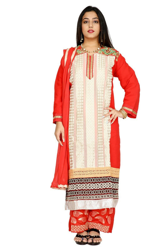 Red Chiffon Designer Ethnic Full Sleeves  Salwar kameez chest size 52 Party Wear