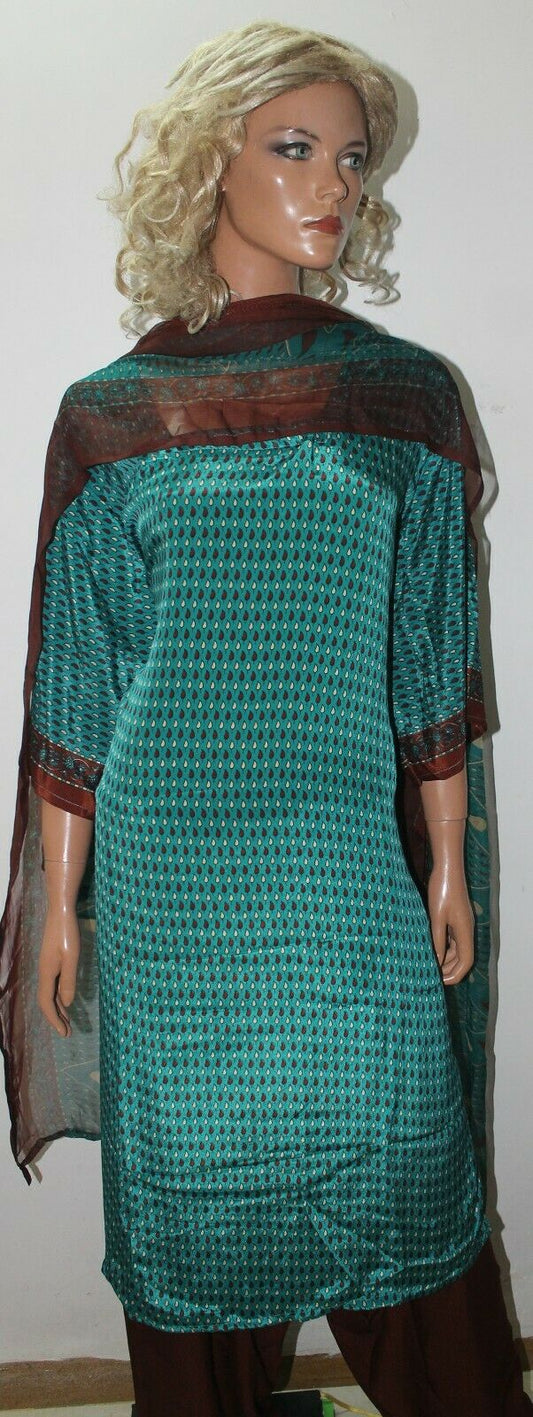 Blue Soft Crepe  Ready Made Salwar Kameez  chest 52 Short sleeves Fast ship New