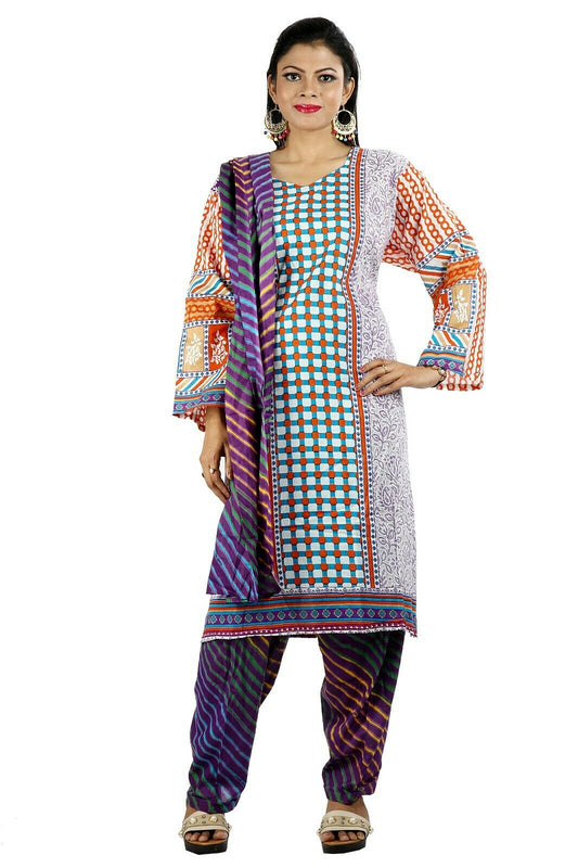 Purple Paisley Print Cotton Summer Kurta with Dupatta &Trousers Plus size 56 ,52