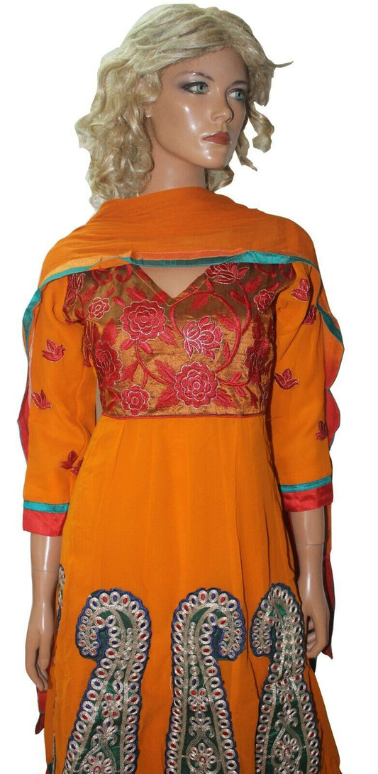 Orange Girl  Boutique Chiffon Ready Made Anarkali chest 36 Stitched  Fast ship