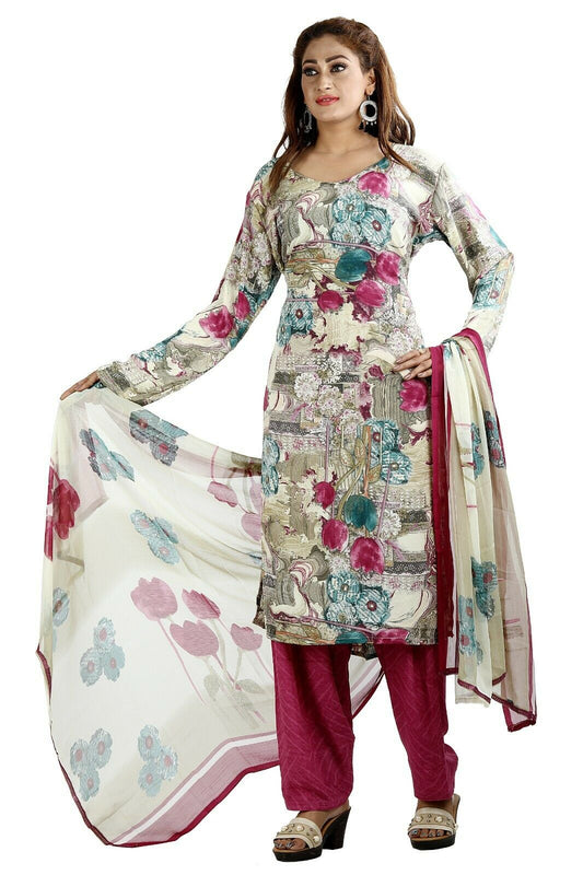 Cream Printed Designer Pakistani Traditional Dress Salwar kameez chest size 44