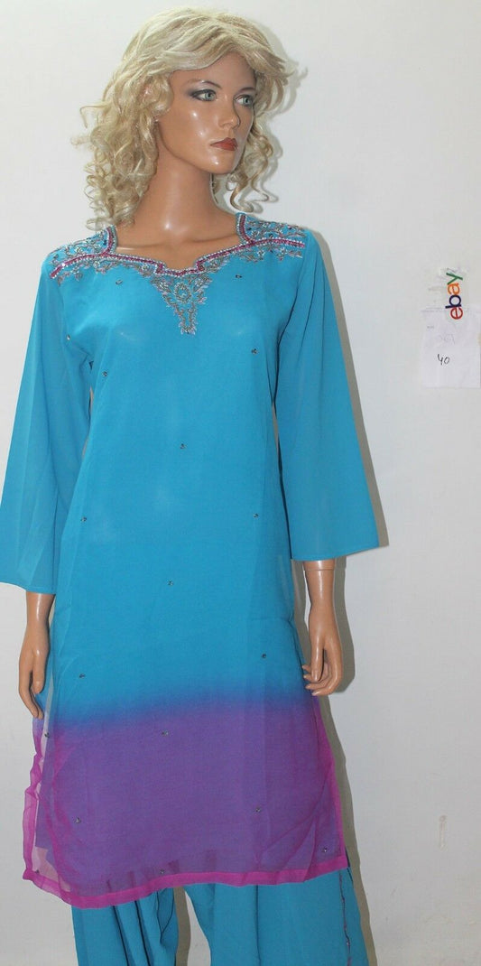 Blue Chiffon  Salwar Suit Set By Inayah Patel chest size 40