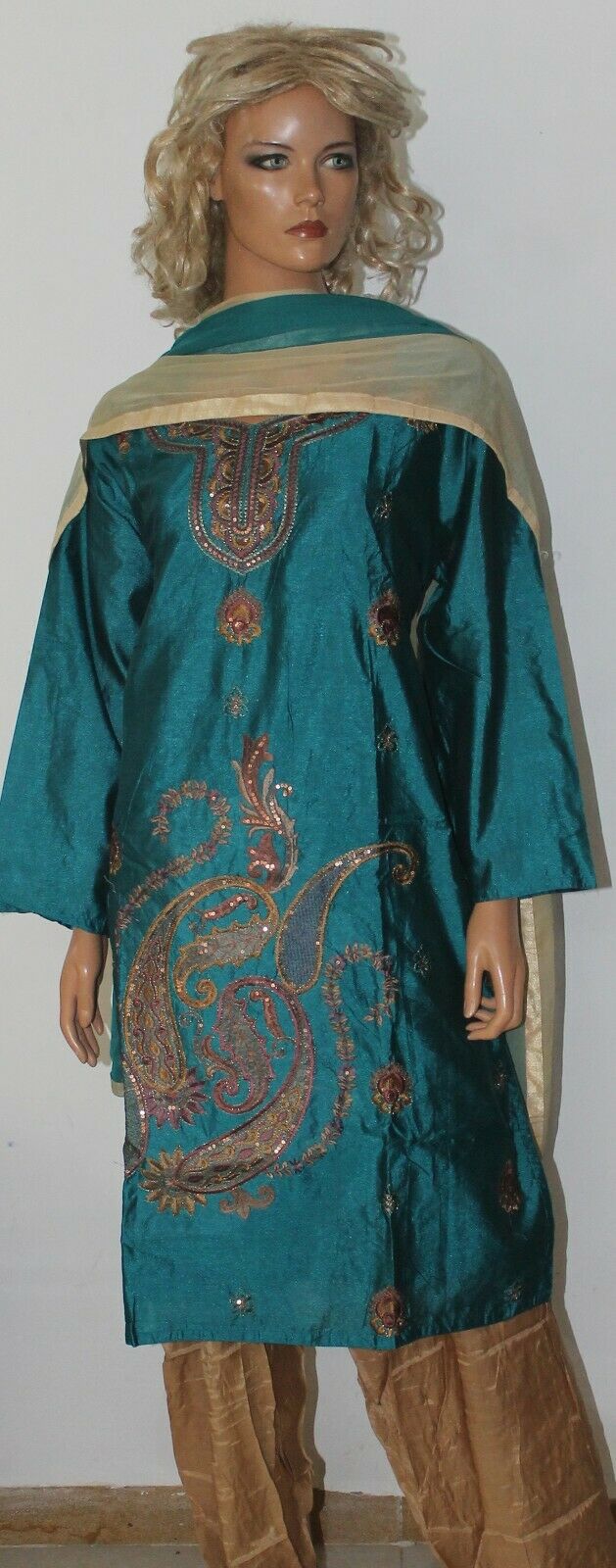 Teal silk Embroidered Wedding Party Ready Wear  Salwar kameez dress Plus size 52