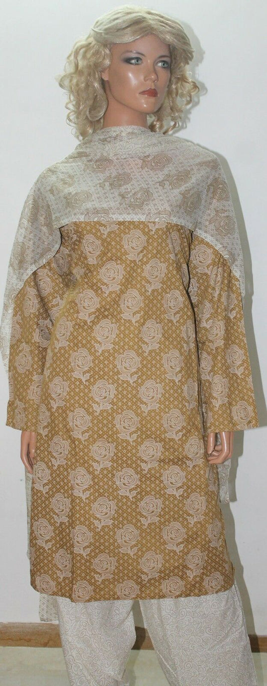 Brown & Cream Indian Dress Cotton Plus size 52