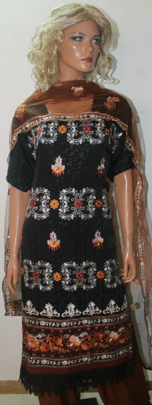 Charcoal Black Thread  Embroidered Designer Salwar kameez  Plus size 56