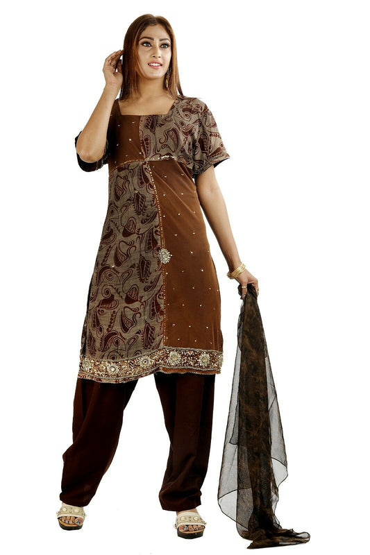 Brown Designer  Women India  Traditional Dress Salwar kameez chest size 46