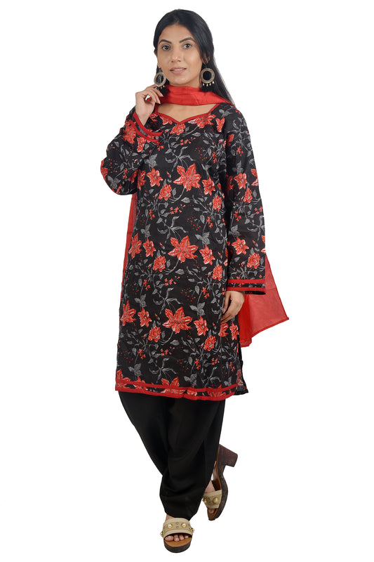 Red Black Cotton Salwar kameez Dress Plus Size 52 Full Sleeves