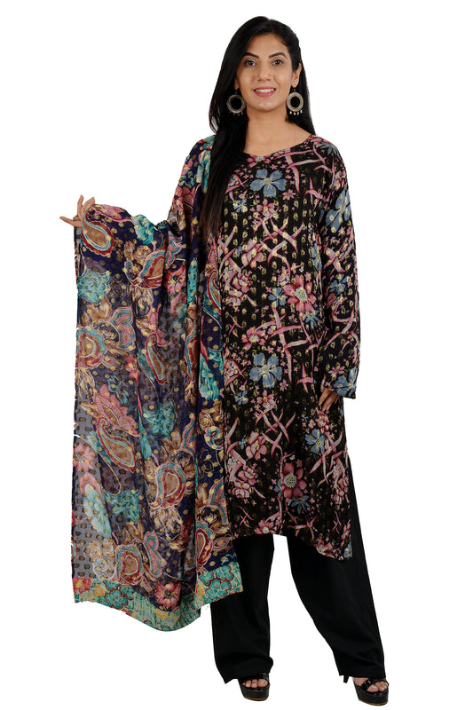 Black Floral Print Salwar kameez  Plus Size 48,50,52