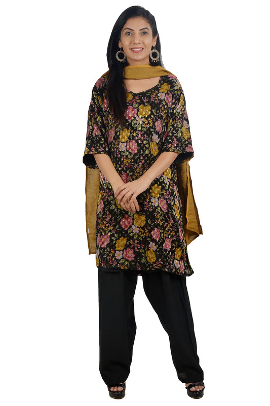 Black floral print salwar kameez dress plus size 52