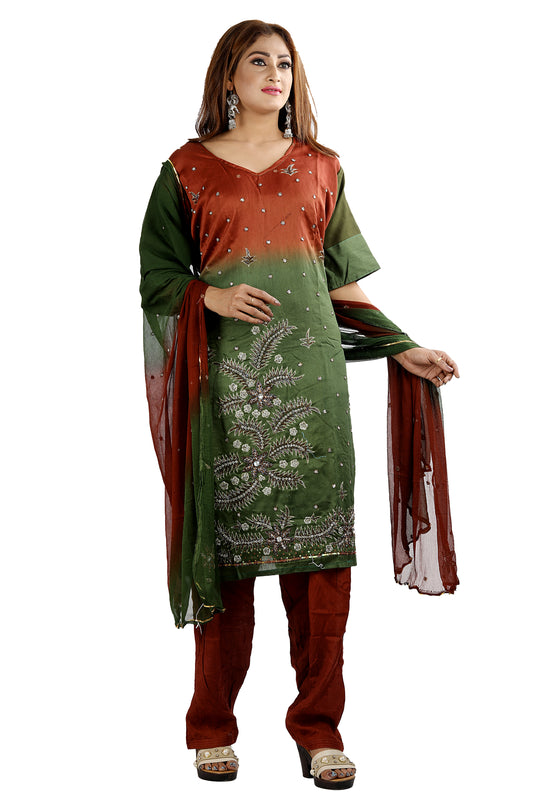 Tie Dye Silk Hand Embroidered  Salwar kameez Dress Plus Size 56