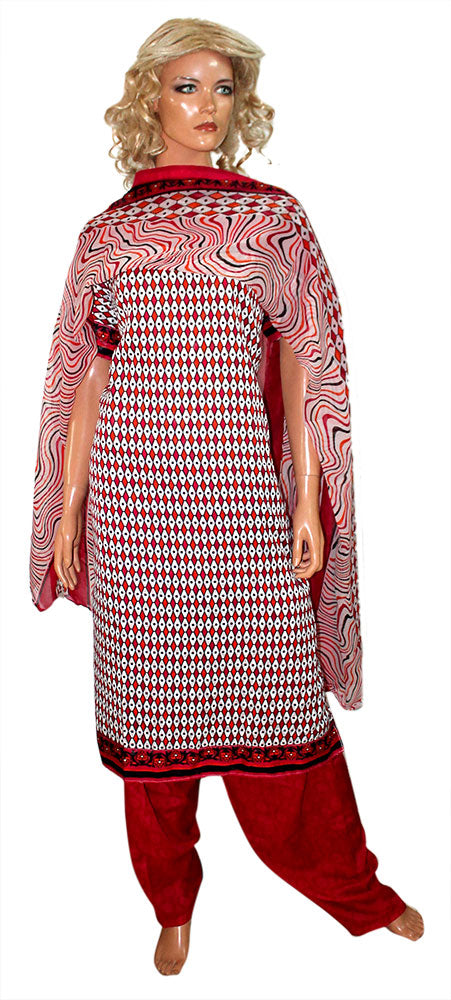 Red Diamond Print Cotton  Salwar Kameez   chest size 52