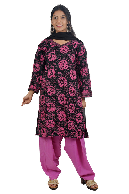 Black Floral Print Cotton Salwar kameez  Plus Size ,52