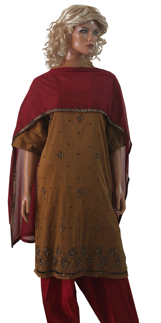 Brown  Cotton Salwar kameez Dress plus size 52