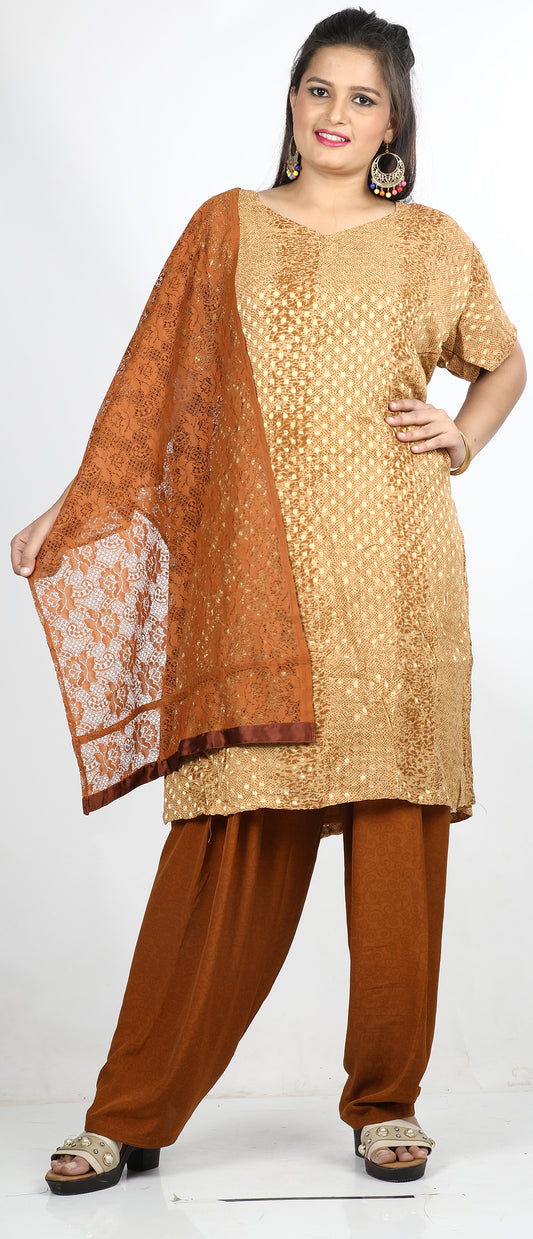 Brown Chiffon Salwar kameez  Plus Chest Size 50,52,54,56