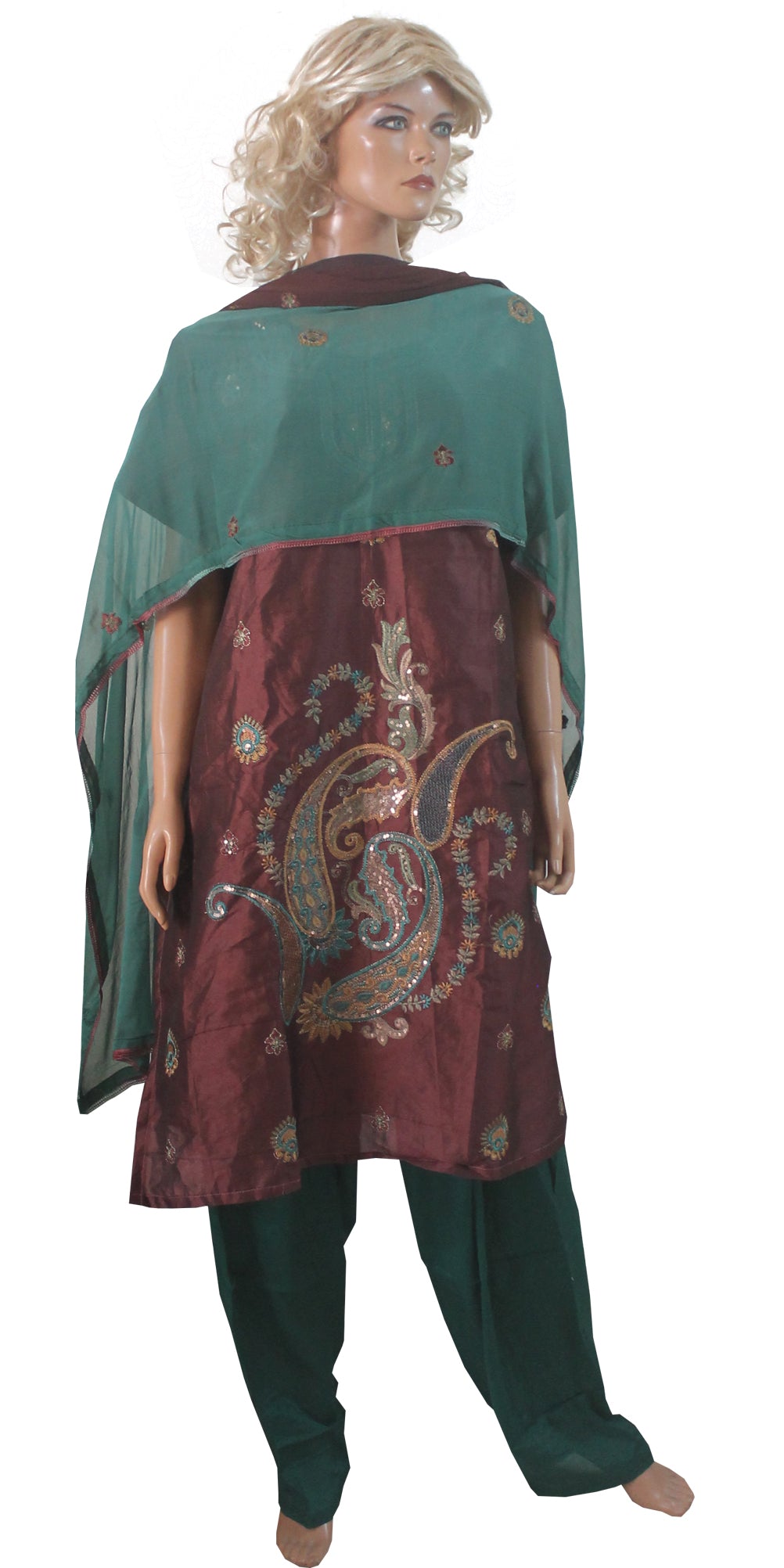 Brown Silk Embroidered Salwar kameez  Plus Chest  48,50,52