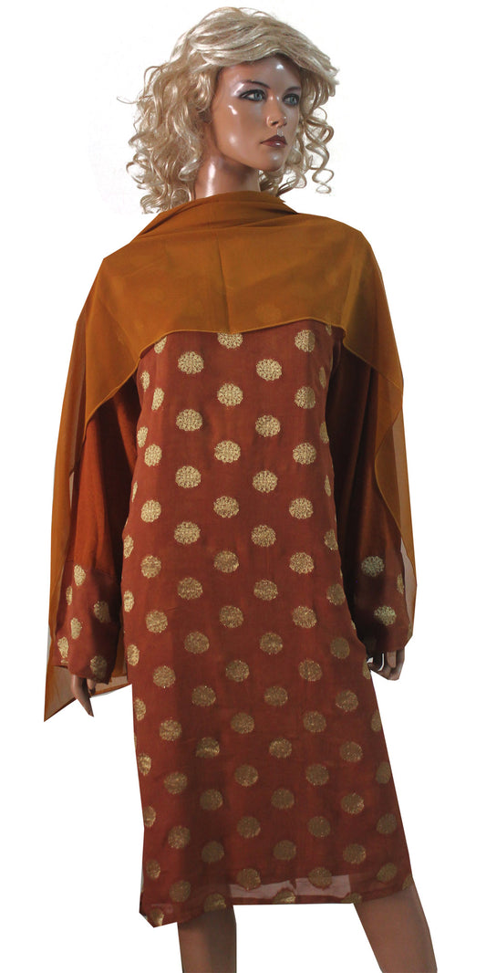 Brown Crepe  Kurta With Free Salwar and Dupatta Plus size 56