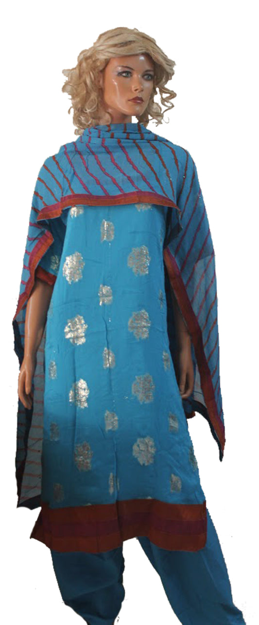 Blue Shinny Salwar kameez Plus Size 48,50,52